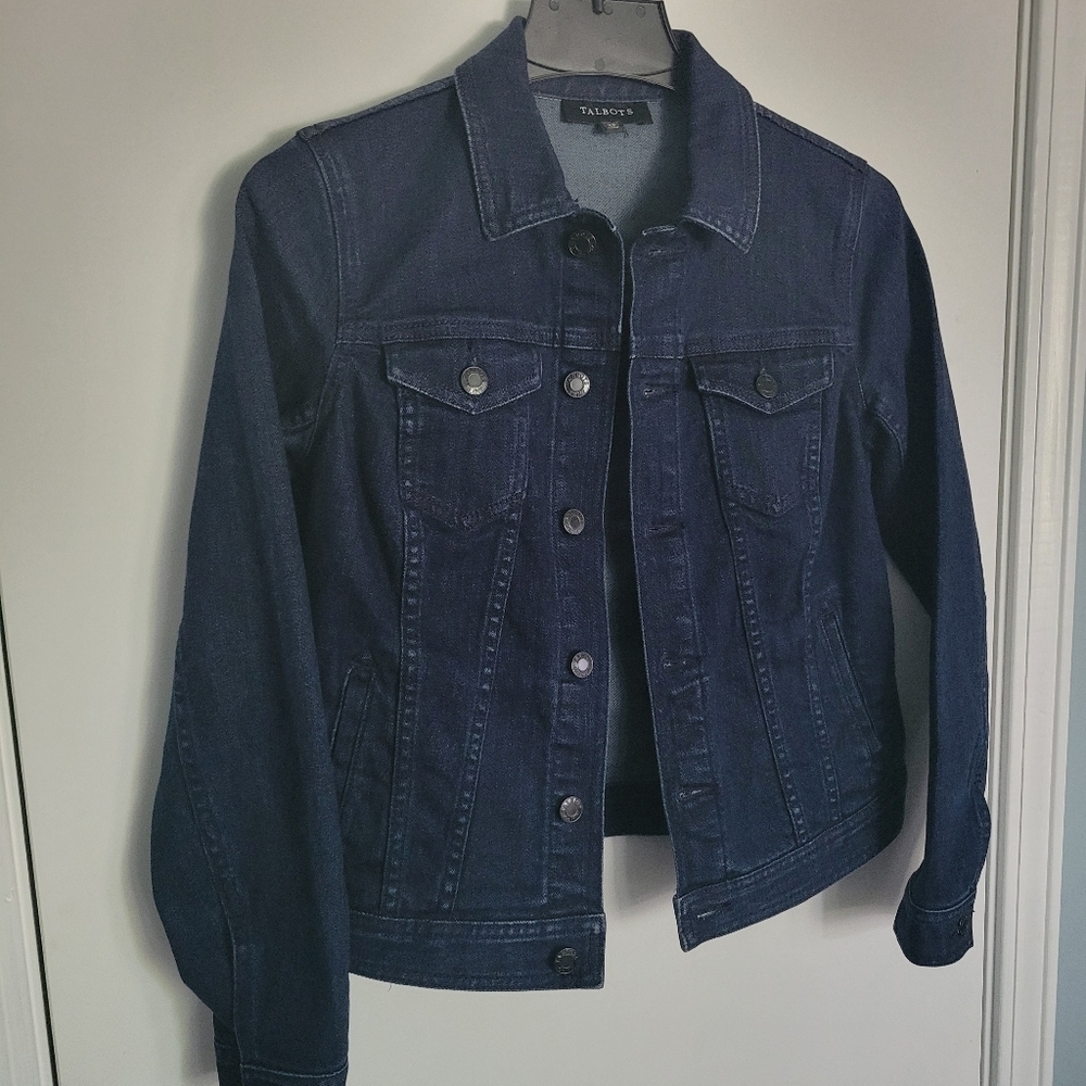 Talbots Classic Denim Jean Jacket Dark Blue Wash Size XS Women's